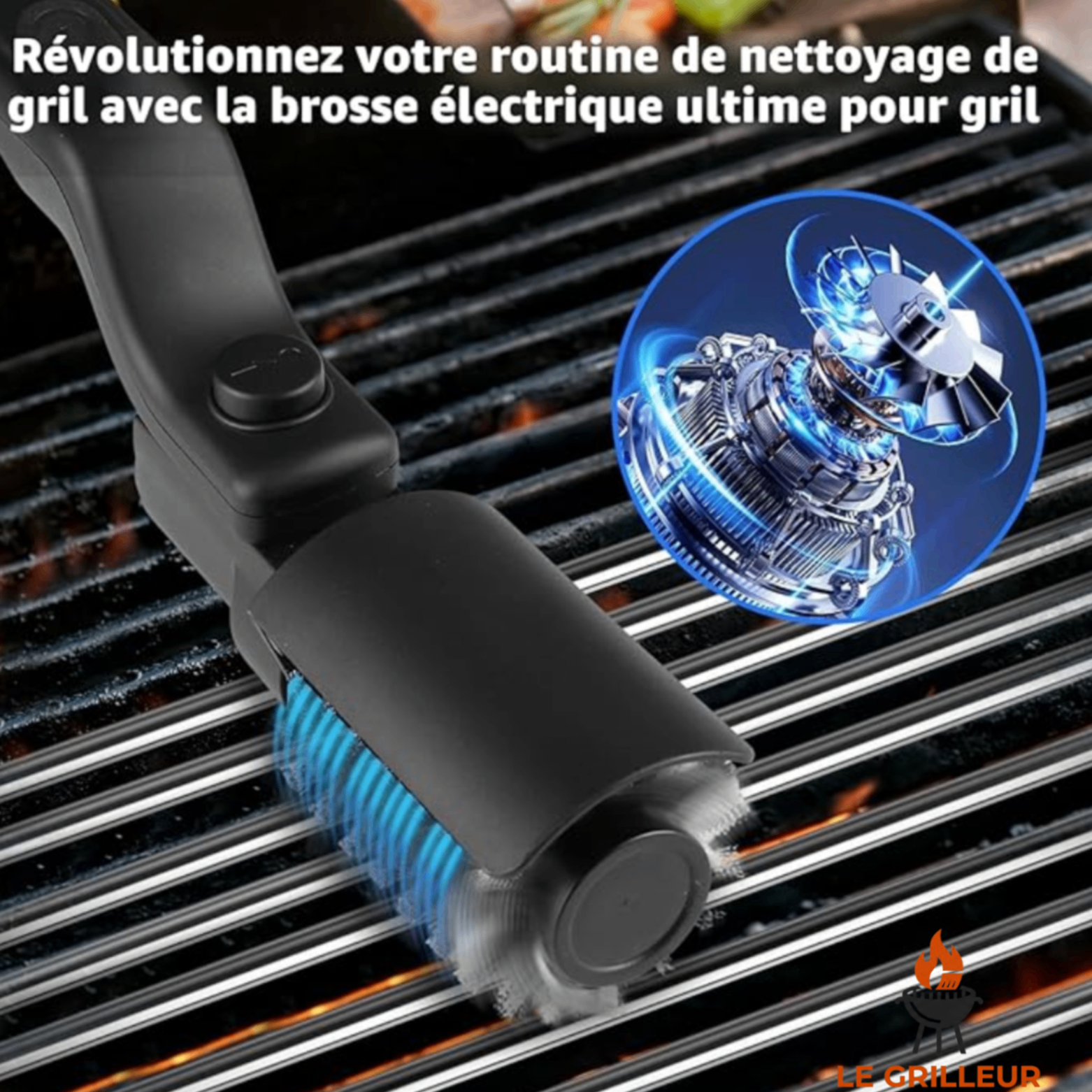 Brosse barbecue électrique Le Grilleur en action sur une grille