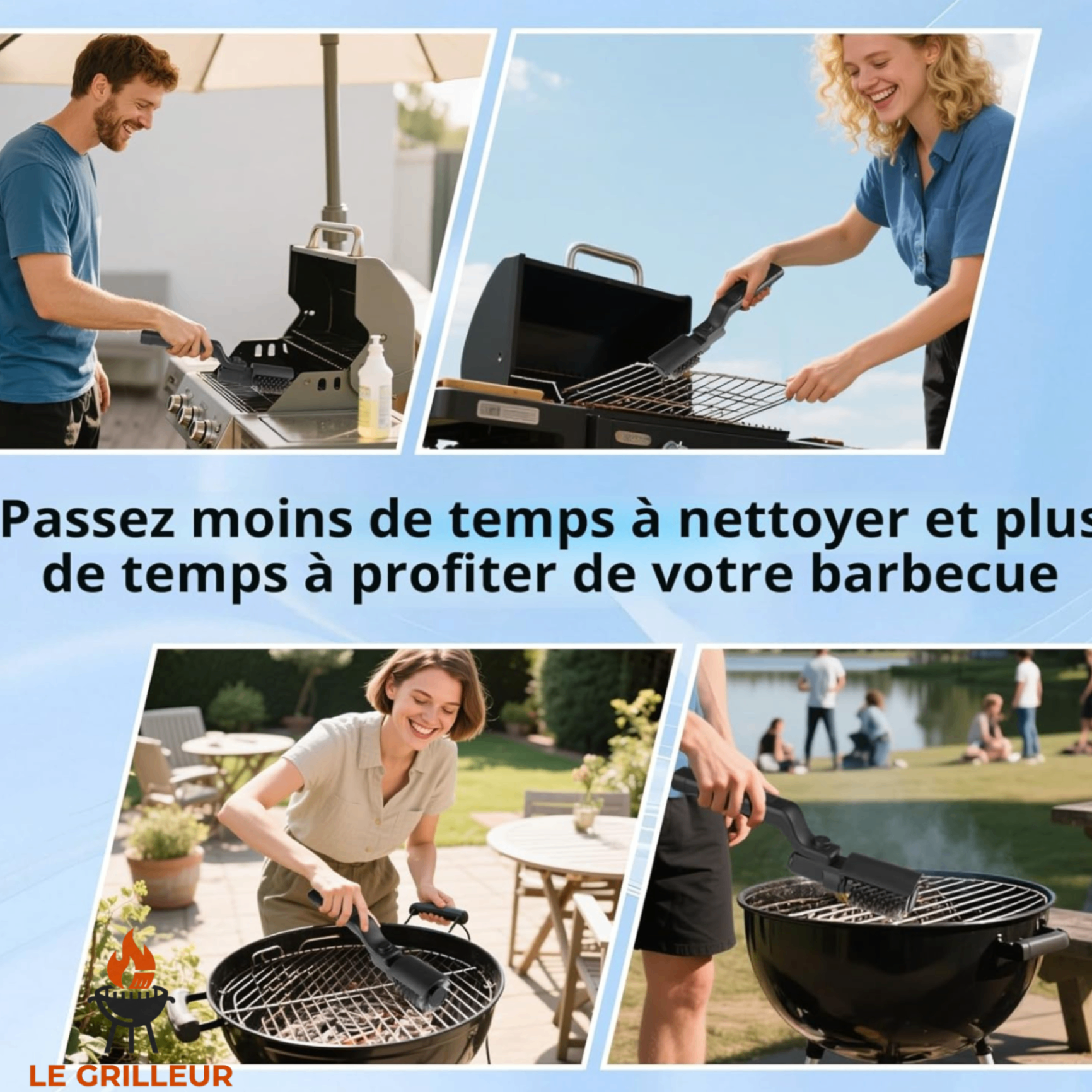 Utilisation de la brosse Pro Roller pendant un barbecue en extérieur