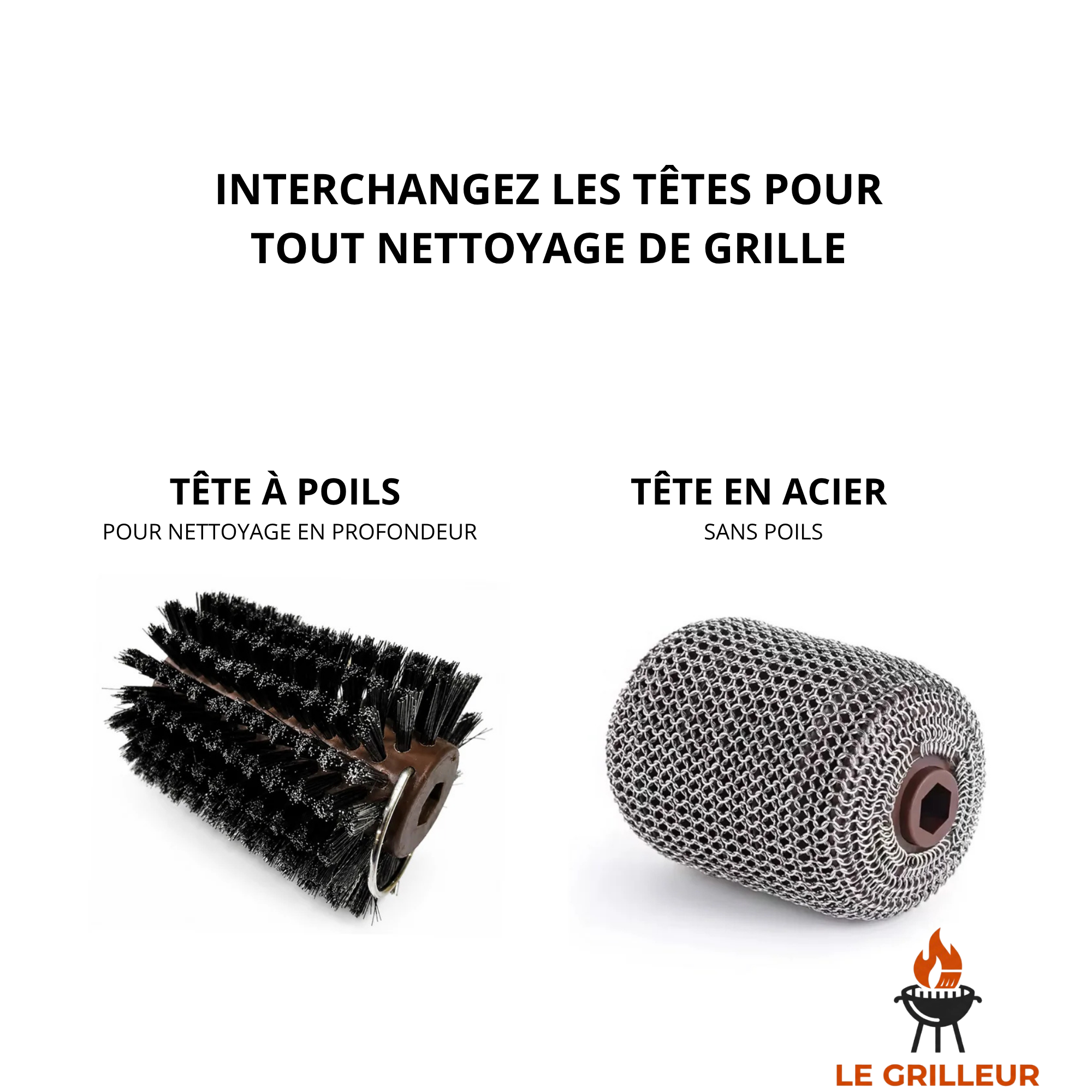 Têtes interchangeables de la brosse Le Maître Grill
